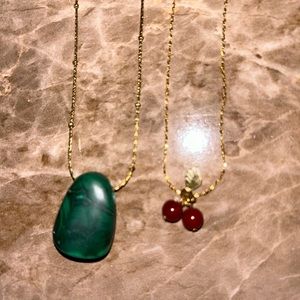 Real Malachite crystal necklace and cherry necklace sterling silver